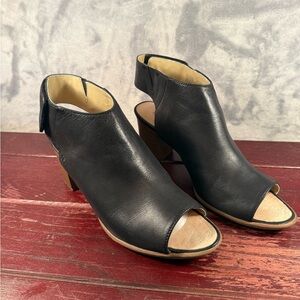 Joseph Seibel Black Leather Peep Toe Mules Size 41/9.5